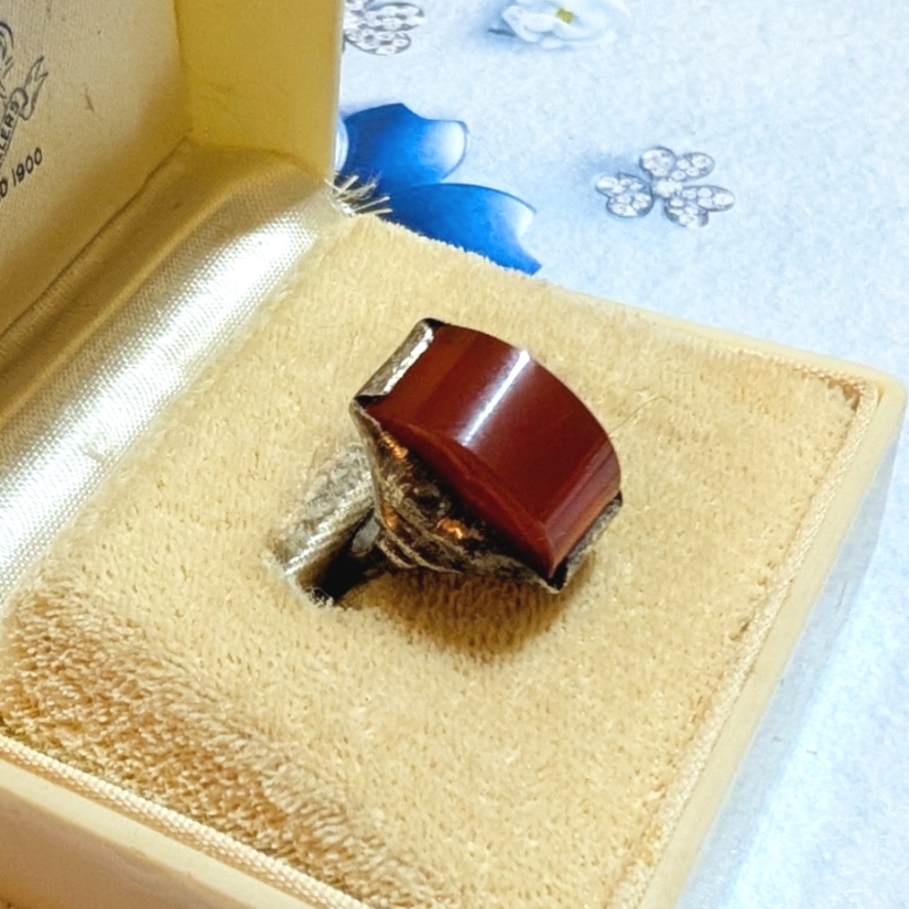 Authentic Antique Art Nouveau Carnelian Sterling Silver Ring - Picture 3 of 8